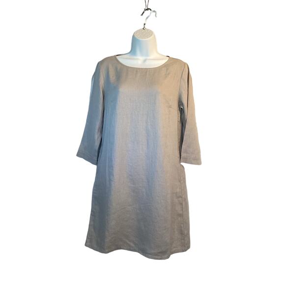 Garnet Hill Essential Three-Quarter-Sleeve Linen Dress Color Stone Size 2 - Picture 15 of 15